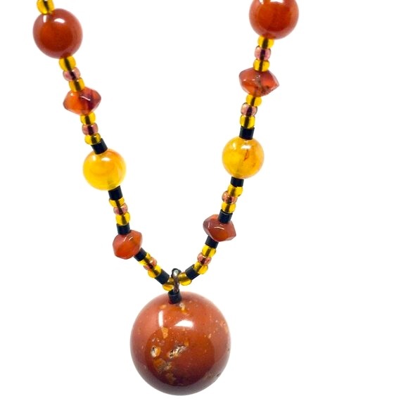 Handmade Fall Inspired Amber Toned and Carnelian Bead Choker Necklace - Picture 5 of 10